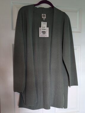 Anne Klein Open-Front Cardigan in Sage Green
